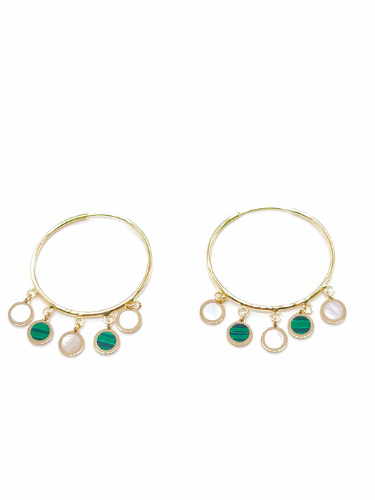 Gold hoop earrings with semiprecious stones