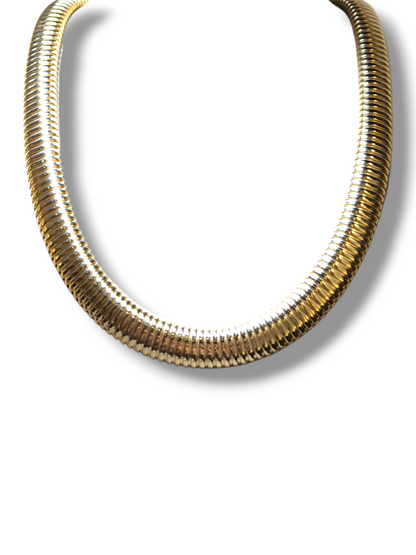 Girocollo Girocollo in argento dorato semirigido maglia tubo gas sezione da 1,5 cm - Gioielli Pavan