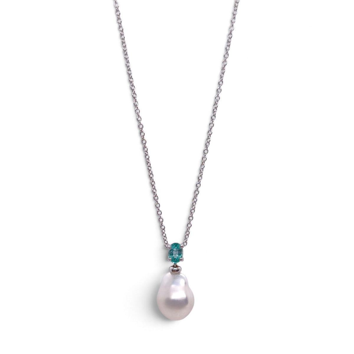 Girocollo in oro bianco 18 kt con perla australiana e smeraldo - Gioielli Pavan
