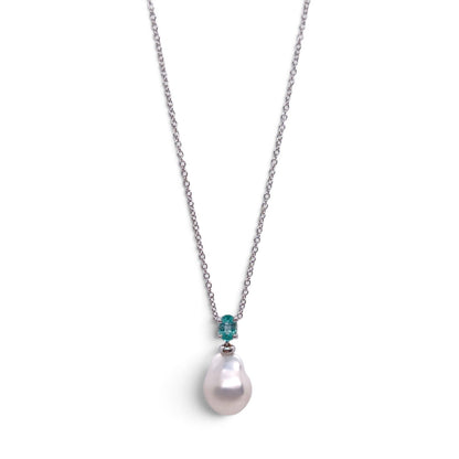 Girocollo in oro bianco 18 kt con perla australiana e smeraldo - Gioielli Pavan