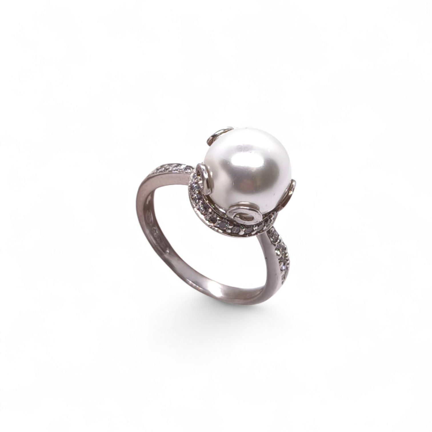 Anello Anello in Argento 925 con Perla Bianca e Zirconi - Gioielli Pavan