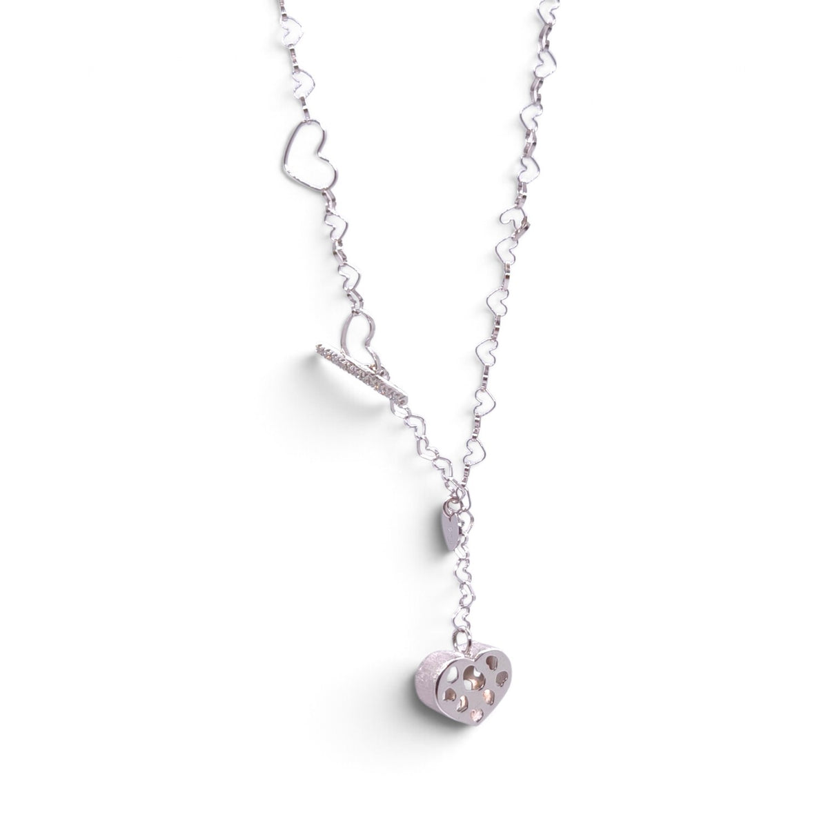 Girocollo Nanis in oro bianco 18 kt con cuori e diamanti - Gioielli Pavan