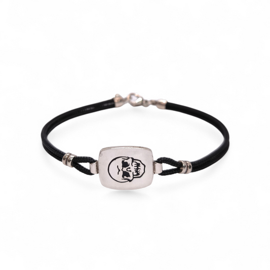 Bracciale Bracciale Argento 925 con Teschio e Sagola Nautica Nera - Gioielli Pavan
