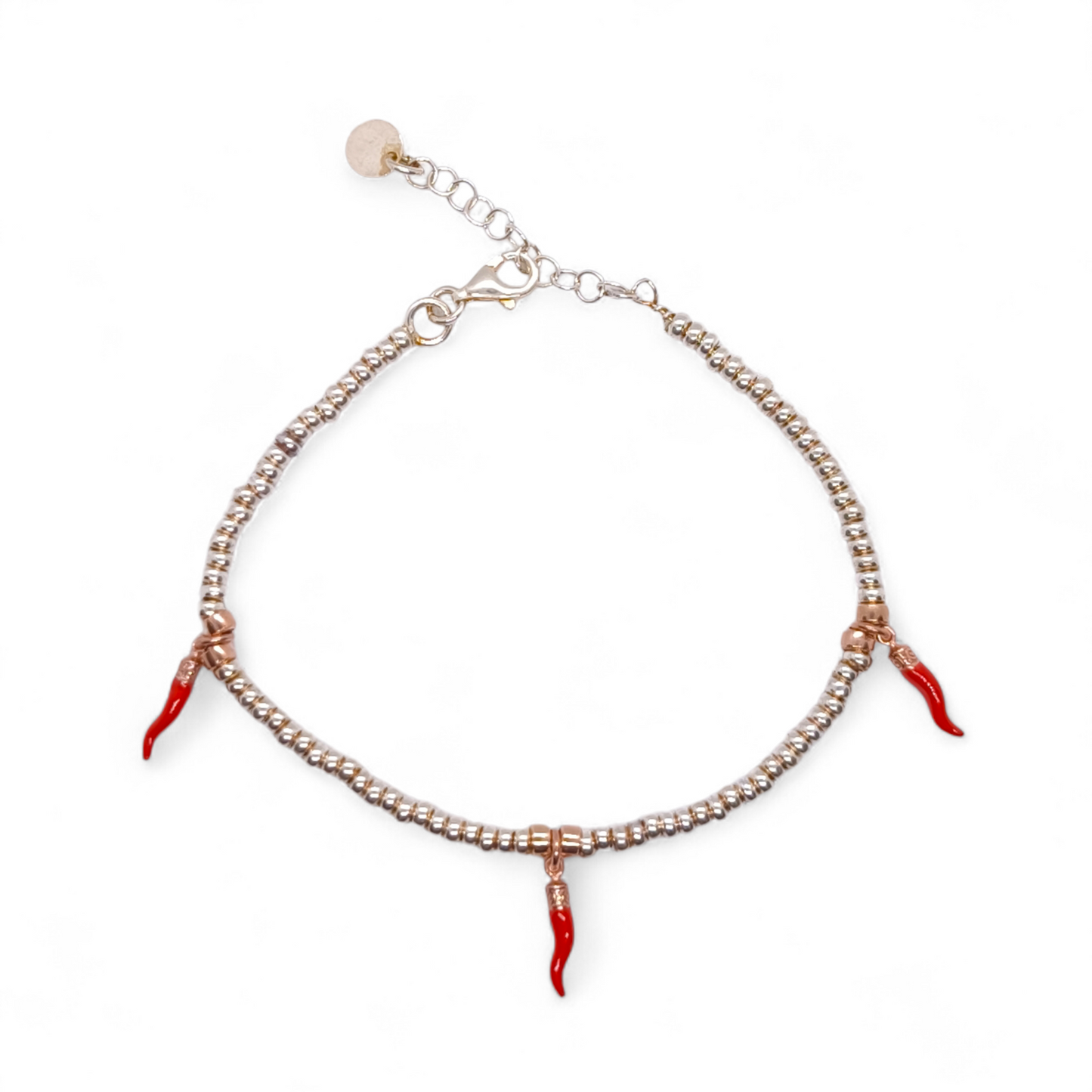 Bracciale Bracciale Argento 925 con Cornetti Portafortuna Smaltati Rossi - Gioielli Pavan