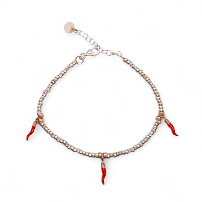 Bracciale Bracciale Argento 925 con Cornetti Portafortuna Smaltati Rossi - Gioielli Pavan