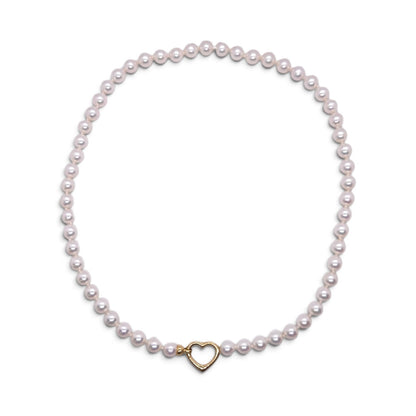 Girocollo di perle d’acqua dolce con cuore in oro giallo 18 kt
