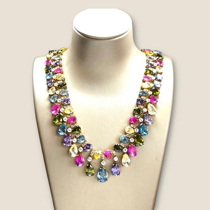 Girocollo Girocollo in argento dorato con zirconi multi color - Gioielli Pavan