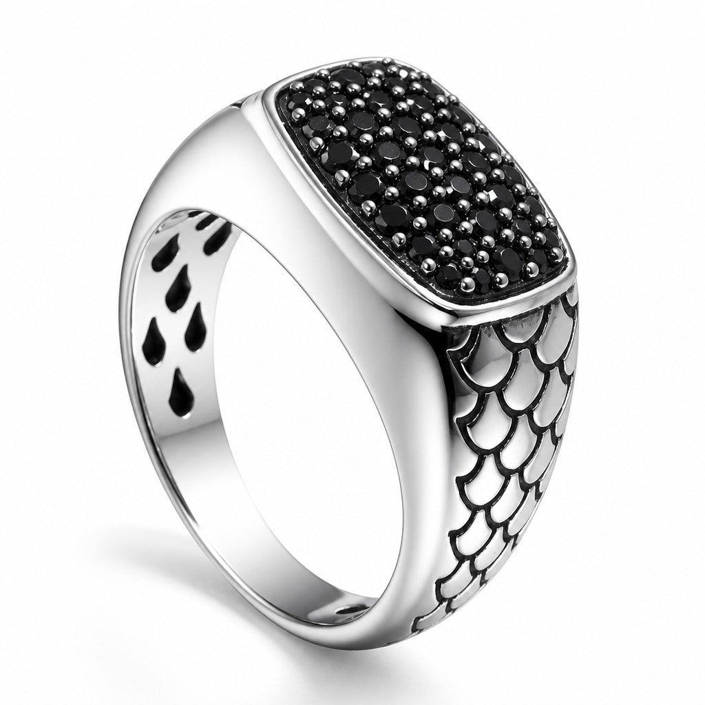 Anello Anello Chevalier Albert M. in Argento 925 con Zirconi Neri - Gioielli Pavan