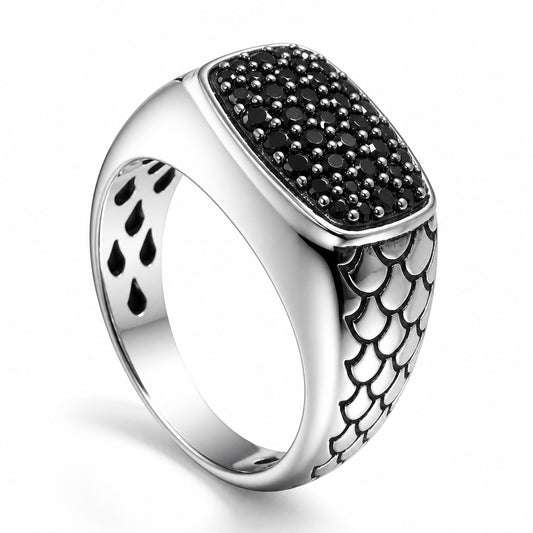 Anello Anello Chevalier Albert M. in Argento 925 con Zirconi Neri - Gioielli Pavan