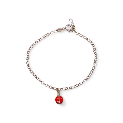 Bracciale Bracciale Argento 925 Coccinella per Bambini - Ciondolo Smaltato - Gioielli Pavan