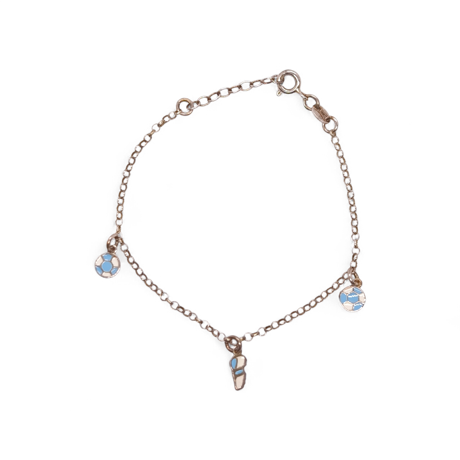 Bracciale Bracciale Argento 925 Calcio per Bambini - Pallone e Scarpetta Smaltati - Gioielli Pavan