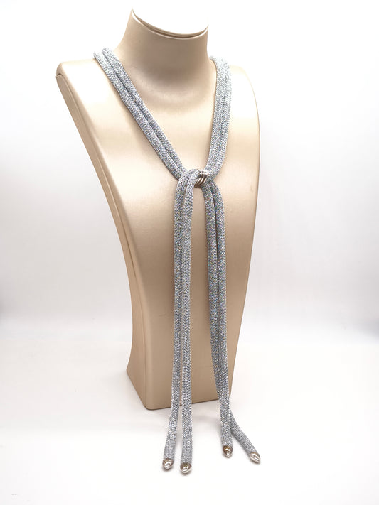 Long silver fabric necklace