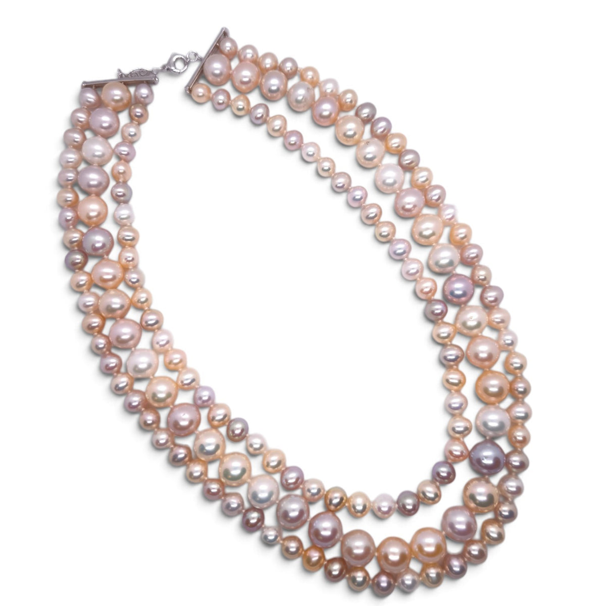 Collana tre fili perle fresh multicolor con chiusura in oro - Gioielli Pavan