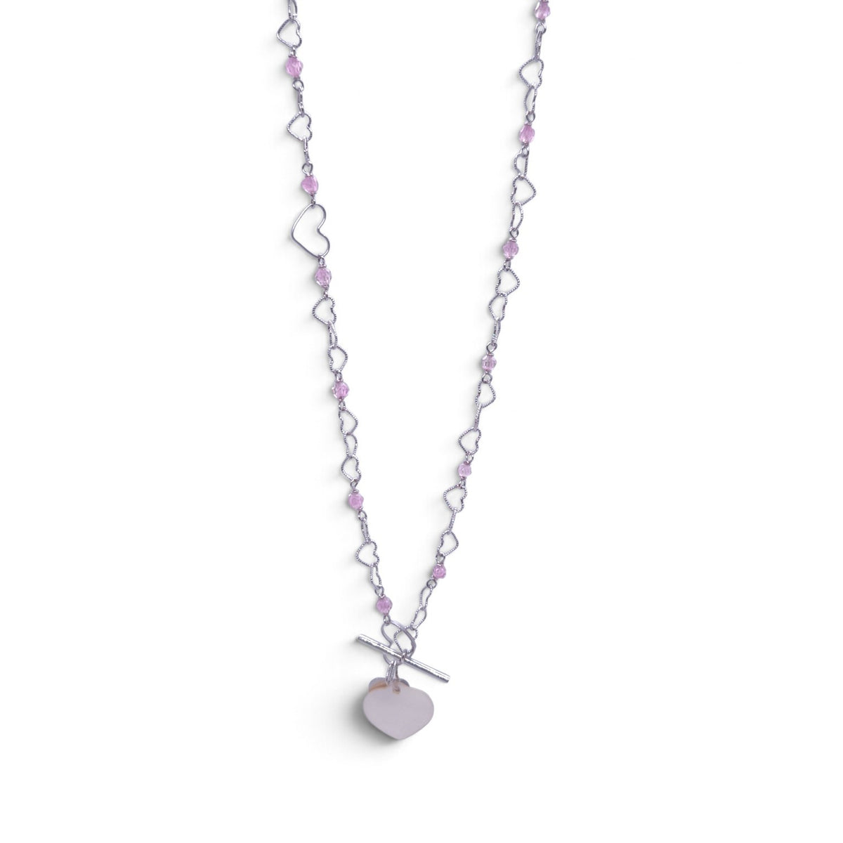 Collana lunga Nanis in oro bianco 18 kt con cuori e quarzi rosa - Gioielli Pavan