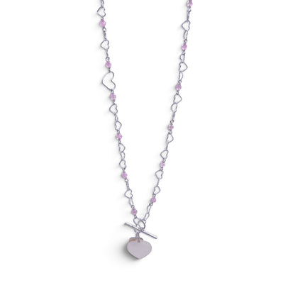 Collana lunga Nanis in oro bianco 18 kt con cuori e quarzi rosa - Gioielli Pavan