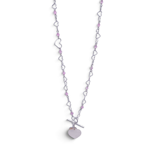Collana lunga Nanis in oro bianco 18 kt con cuori e quarzi rosa - Gioielli Pavan