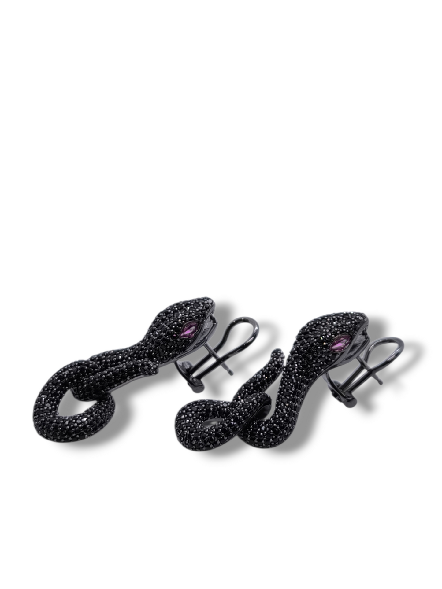 Orecchini Orecchini Serpente in Argento 925 Brunito con Zirconi Neri e Rossi - Gioielli Pavan