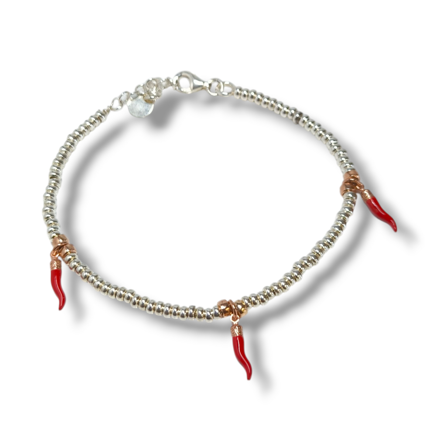 Bracciale Bracciale in argento con virolette e cornetti porta fortuna smaltati pendenti - Gioielli Pavan