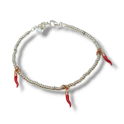 Bracciale Bracciale in argento con virolette e cornetti porta fortuna smaltati pendenti - Gioielli Pavan