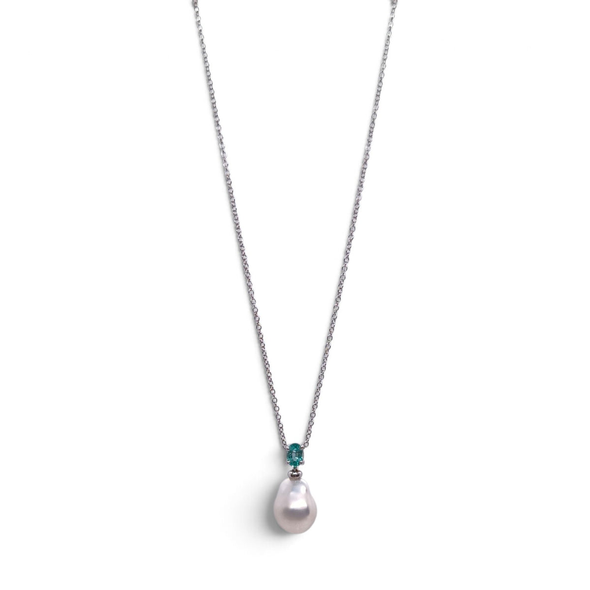 Girocollo in oro bianco 18 kt con perla australiana e smeraldo - Gioielli Pavan