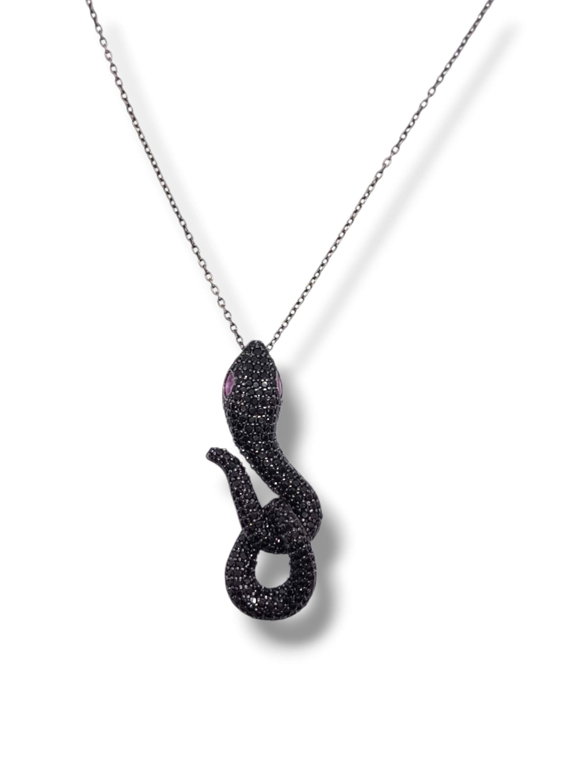 Girocollo Girocollo Serpente in Argento 925 Brunito con Zirconi Pavé Neri e Rossi - Gioielli Pavan