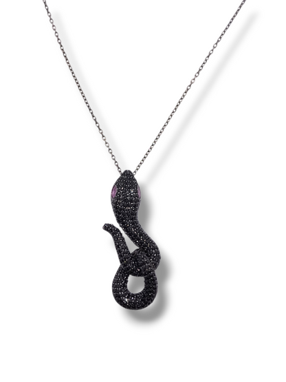 Girocollo Girocollo Serpente in Argento 925 Brunito con Zirconi Pavé Neri e Rossi - Gioielli Pavan