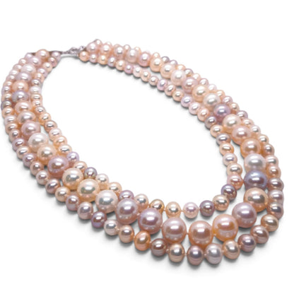Collana tre fili perle fresh multicolor con chiusura in oro - Gioielli Pavan