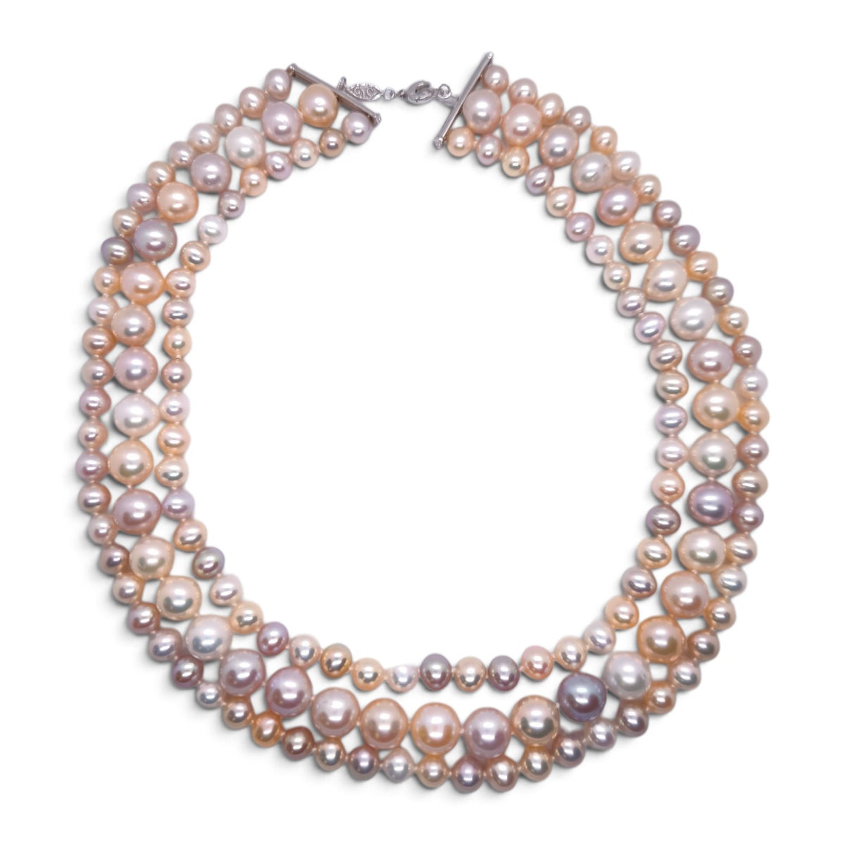 Collana tre fili perle fresh multicolor con chiusura in oro - Gioielli Pavan