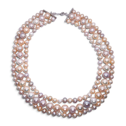 Collana tre fili perle fresh multicolor con chiusura in oro - Gioielli Pavan