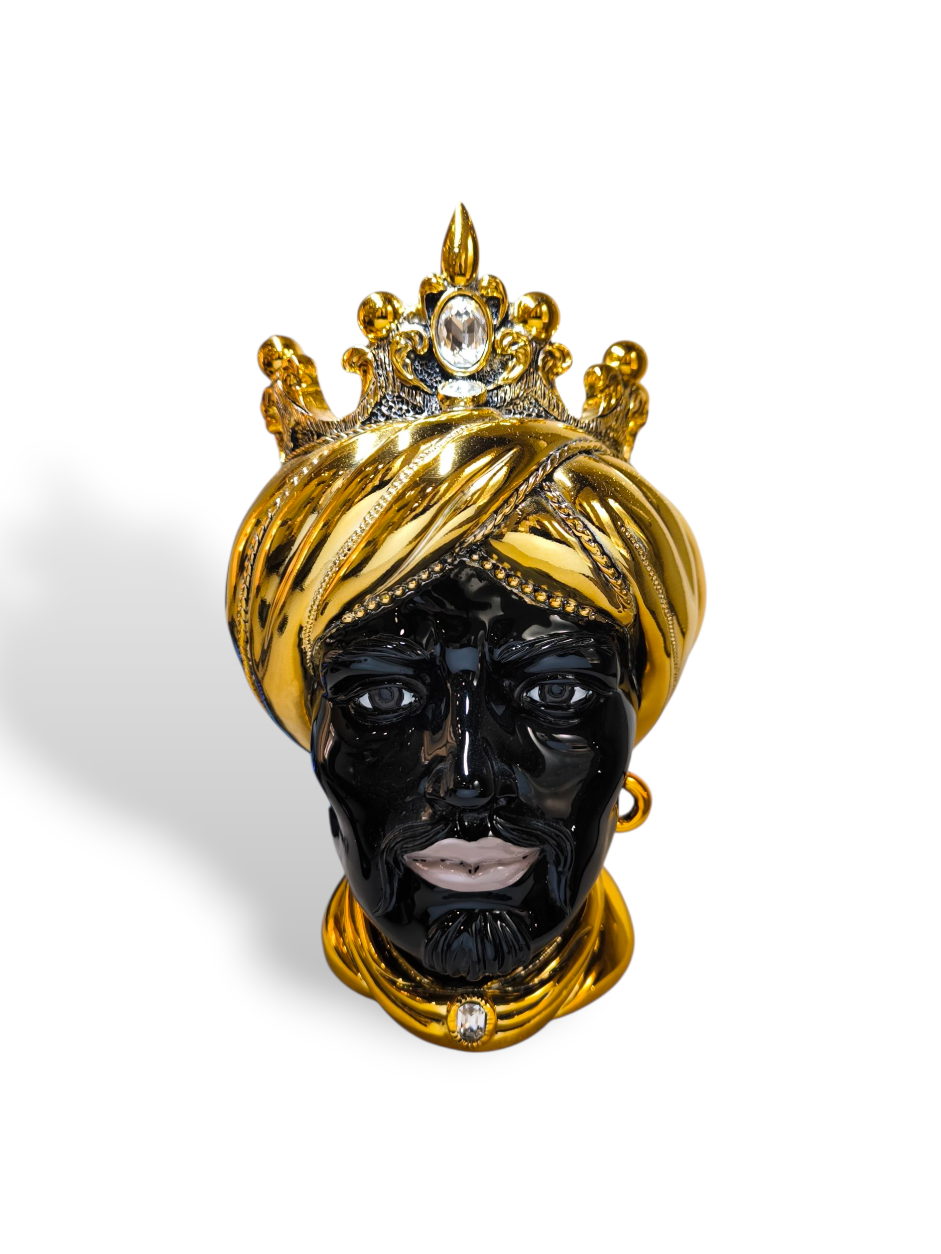 soprammobile Vaso Testa di Moro maschile ornamentale dorata con pietre - Gioielli Pavan