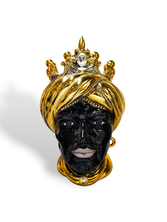 soprammobile Vaso Testa di Moro maschile ornamentale dorata con pietre - Gioielli Pavan