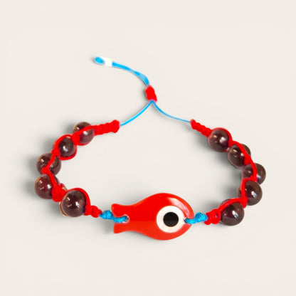 Bracciale Bracciale Nautico con Pesciolino in Turchese Rossa, Granati e Cornetto Portafortuna - Gioielli Pavan