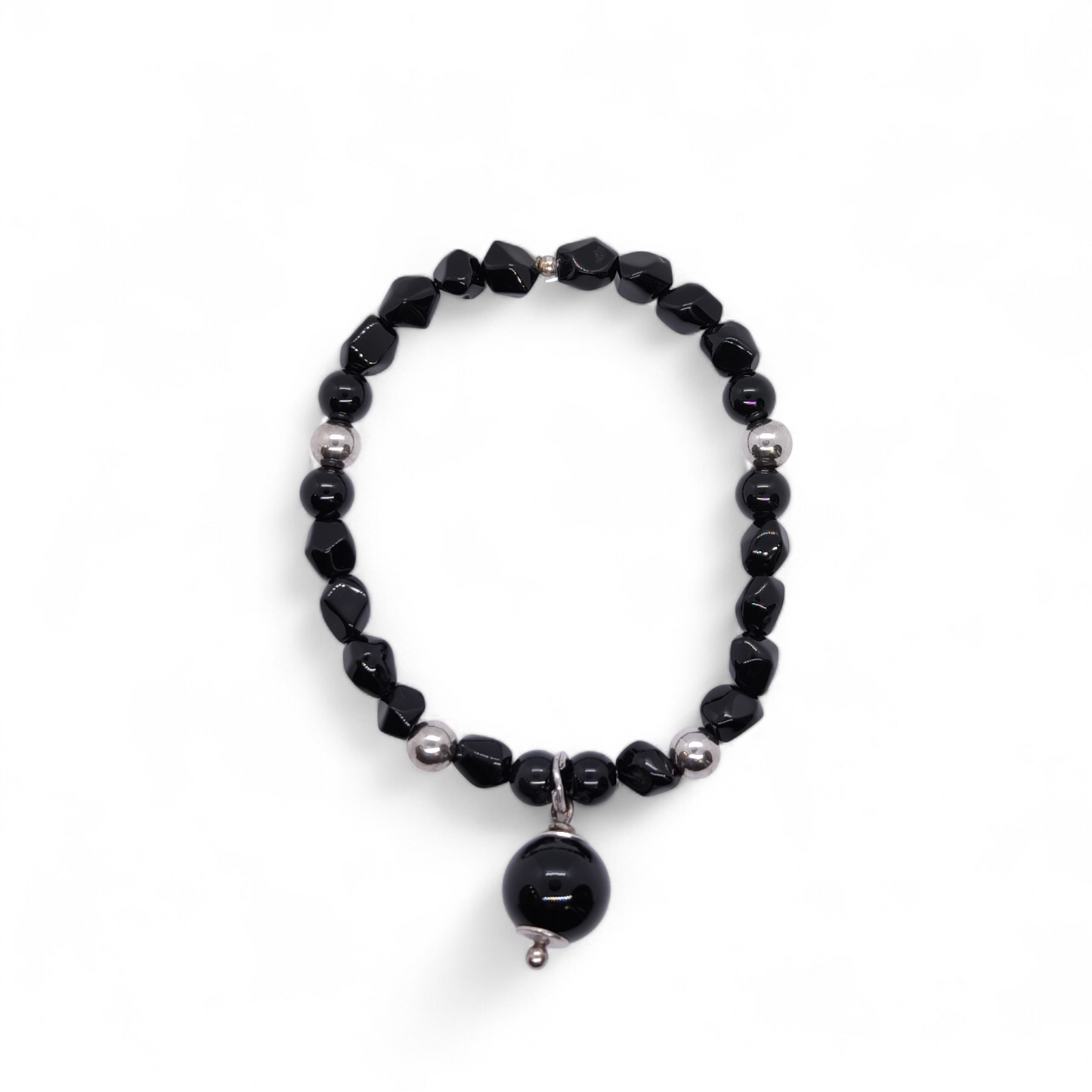 Bracciale Bracciale elastico in Onice Nera e Argento 925 con pendente - Gioielli Pavan