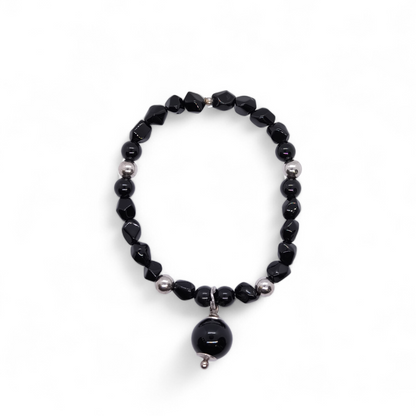 Bracciale Bracciale elastico in Onice Nera e Argento 925 con pendente - Gioielli Pavan