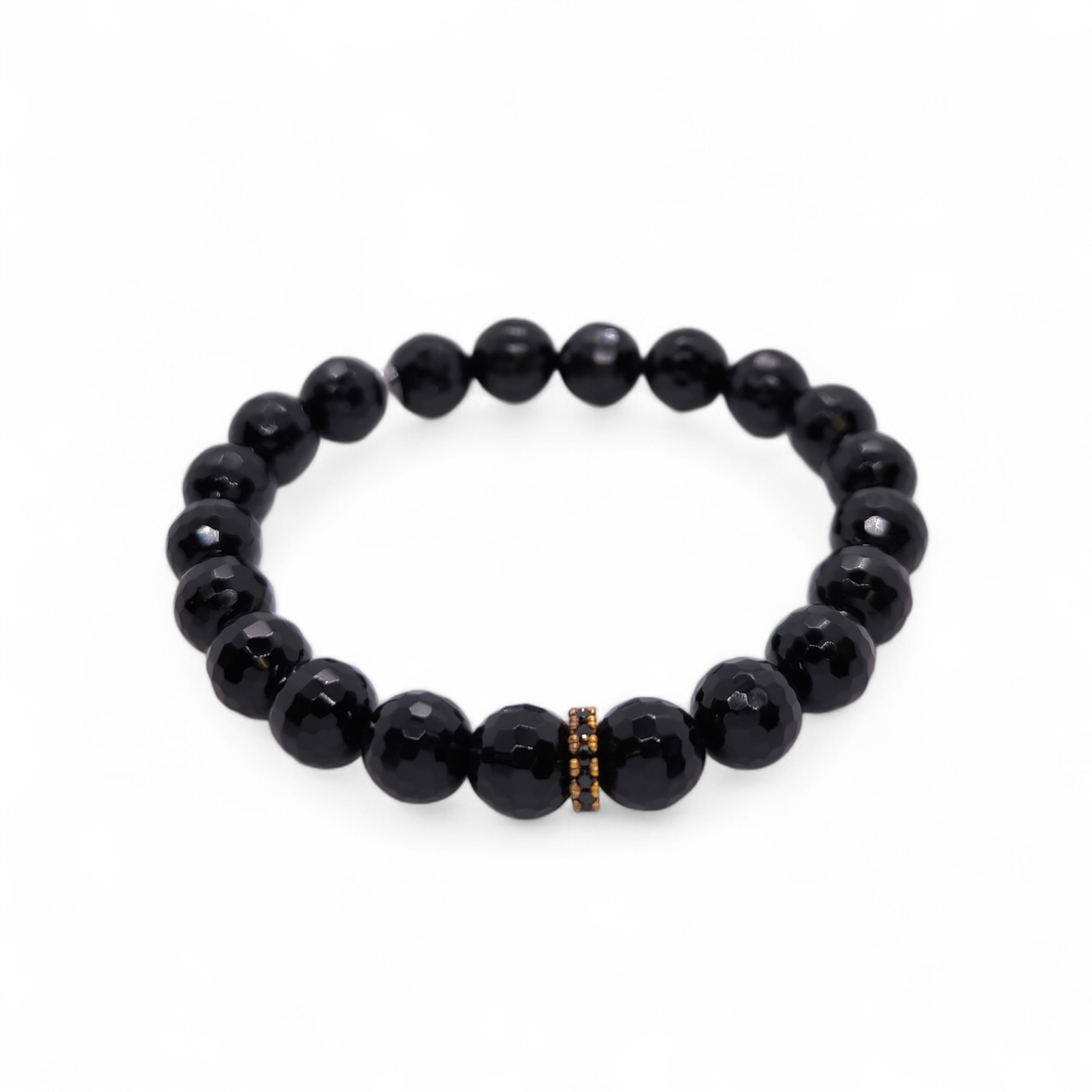 Bracciale Bracciale elastico in onice nera sfaccettata con viroletta dorata rosa e zirconi - Gioielli Pavan