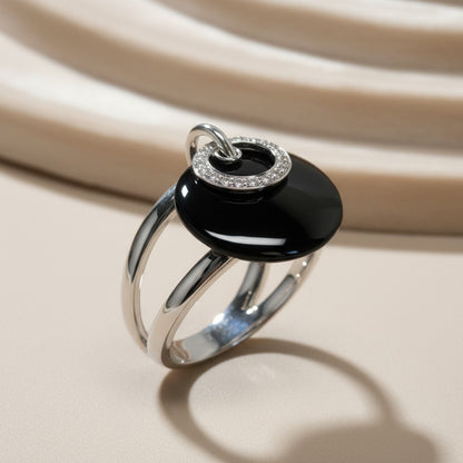 Gold ring with onyx and diamonds