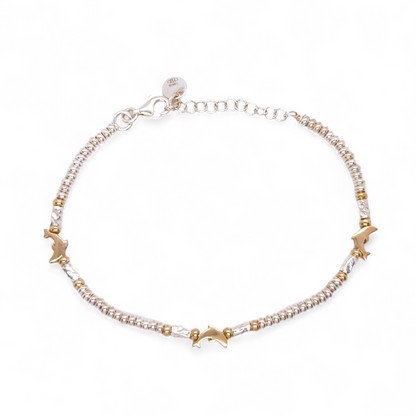 Bracciale Bracciale Argento 925 Dadini Martellati con Delfini Dorati - Gioielli Pavan
