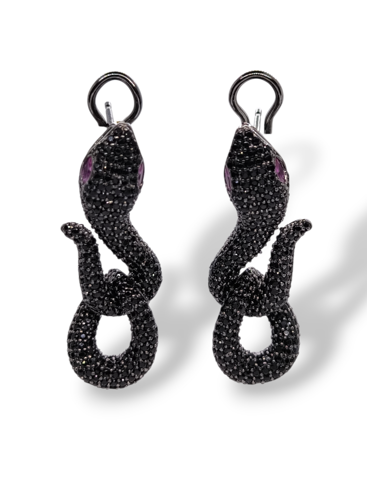 Orecchini Orecchini Serpente in Argento 925 Brunito con Zirconi Neri e Rossi - Gioielli Pavan