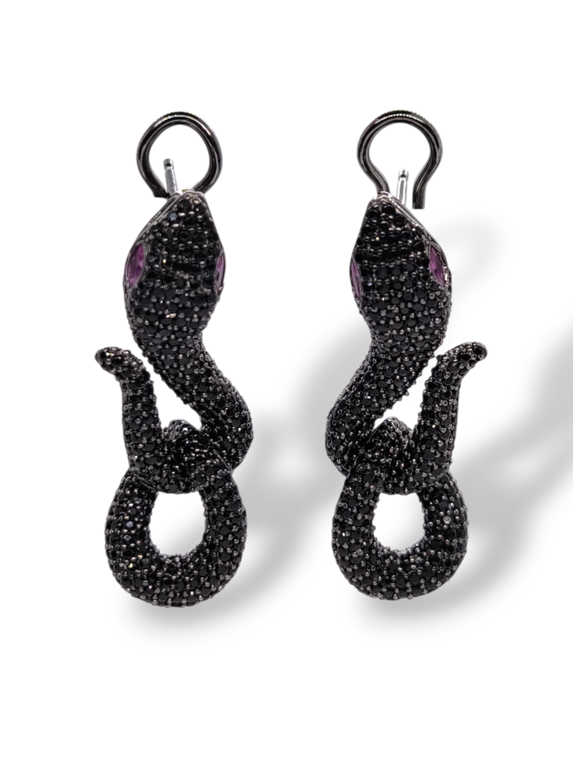 Orecchini Orecchini Serpente in Argento 925 Brunito con Zirconi Neri e Rossi - Gioielli Pavan