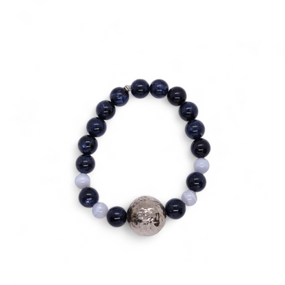 Bracciale Bracciale elastico in sodalite blu e calcedonio azzurro con boule in argento 925 - Gioielli Pavan