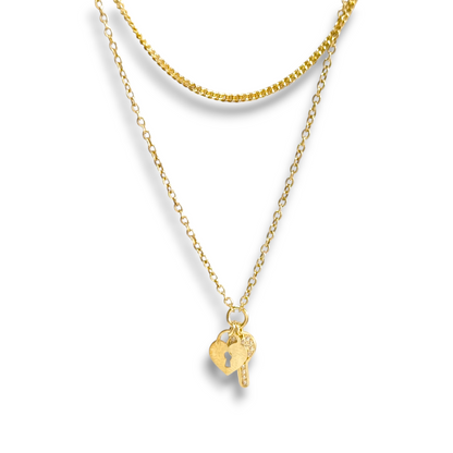 Girocollo Girocollo in argento dorato giallo con chiave e lucchetto con zirconi a pavé - Gioielli Pavan