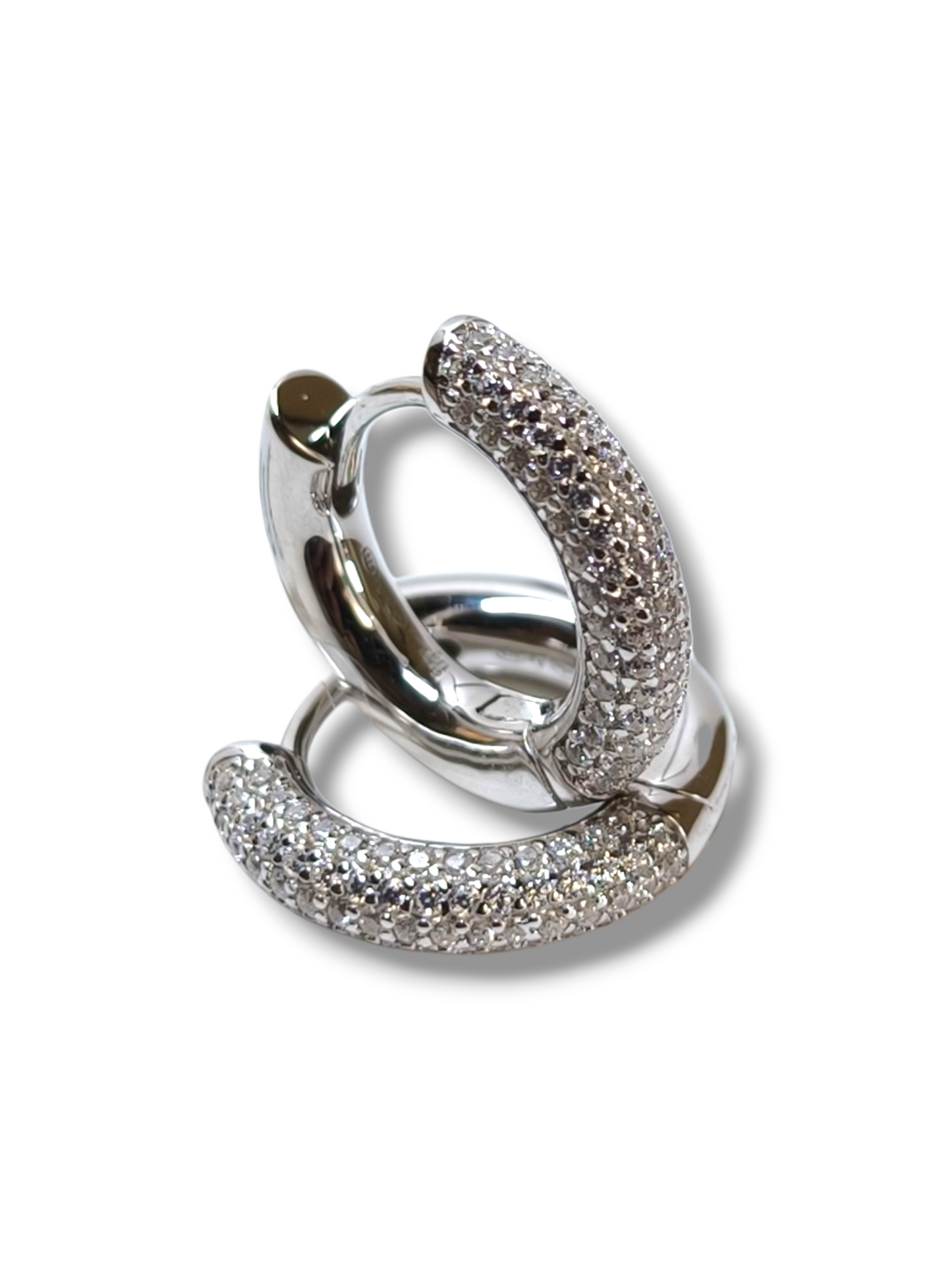 Orecchini Orecchini in argento scattino canna tonda massiccia con pavé di zirconi diam. 1,5 cm - Gioielli Pavan