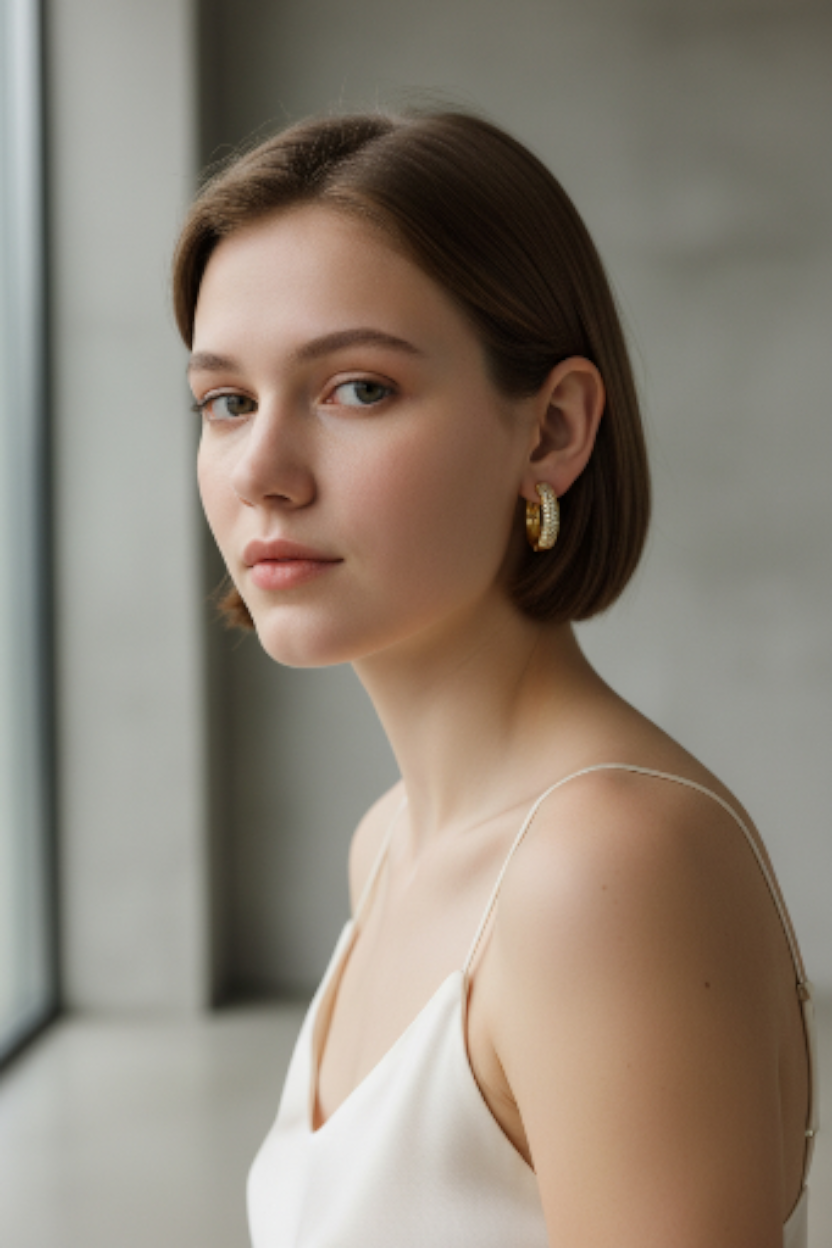 Orecchini Orecchini cerchio a scattino con pulsante con pavé di zirconi in argento 925 - Gioielli Pavan