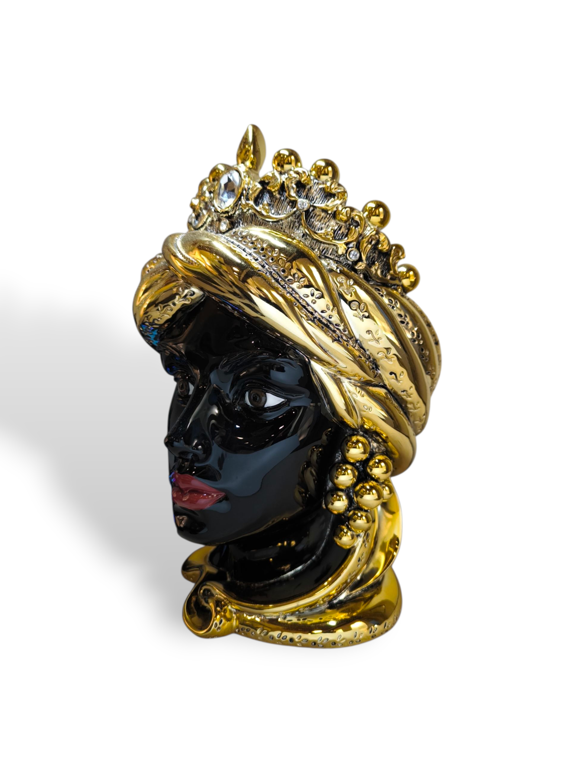 soprammobile Vaso Testa di Moro femminile ornamentale dorata con pietre - Gioielli Pavan
