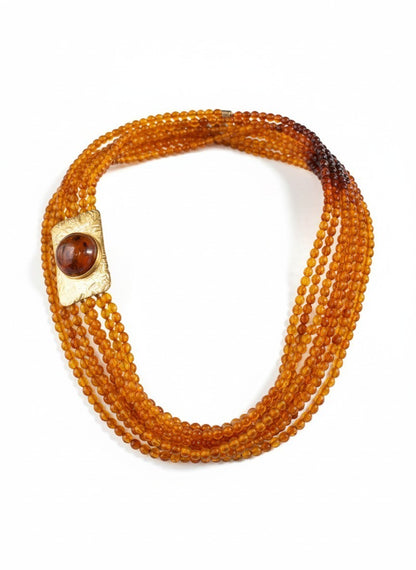 Collana multifilo in ambra dominicana e oro 18 kt