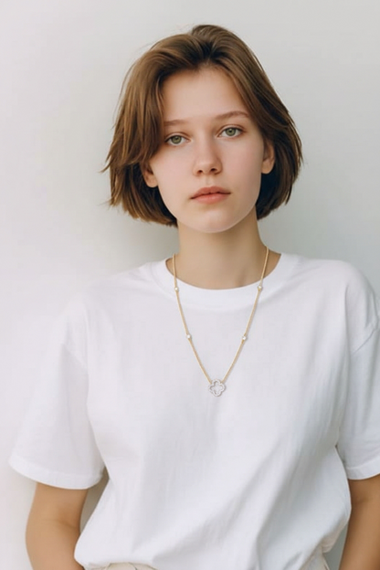 Girocollo Girocollo Fiore in Argento 925 Bicolore con Zirconi Pavé Incolori - Gioielli Pavan