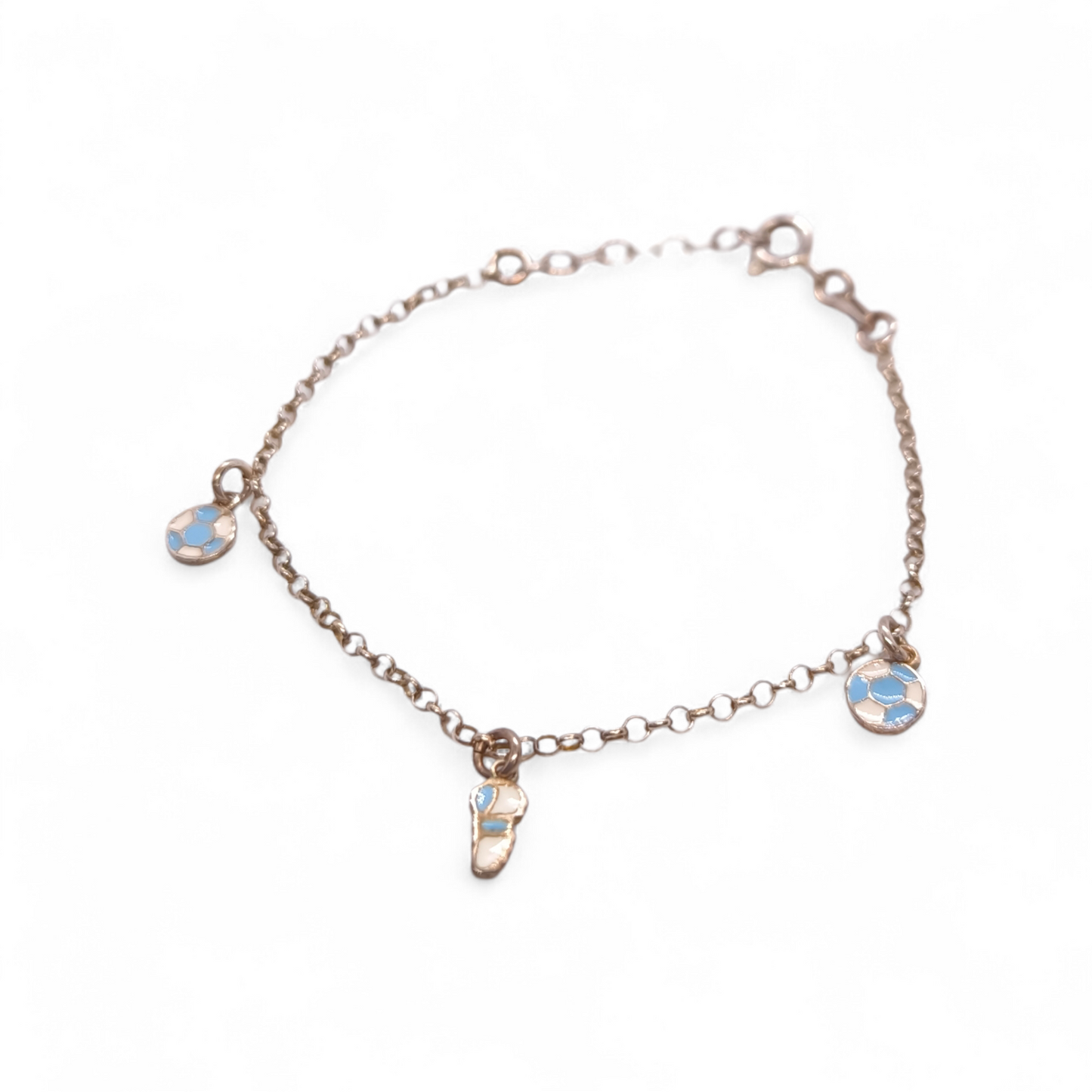 Bracciale Bracciale Argento 925 Calcio per Bambini - Pallone e Scarpetta Smaltati - Gioielli Pavan