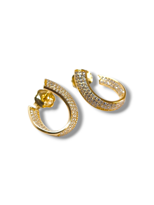 Orecchini Orecchini in argento dorato onda geometrica con pavé di zirconi - Gioielli Pavan