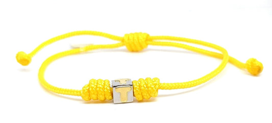 Dado Bracelet In Steel And Letter T In Yellow Gold 