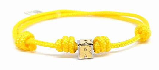 Dado Bracelet In Steel And Letter R In Yellow Gold 